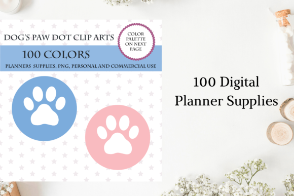 100 Dog Paw Dot Clipart for Planners