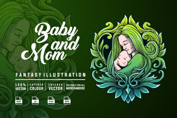 Baby and Mom Decorative Illustration