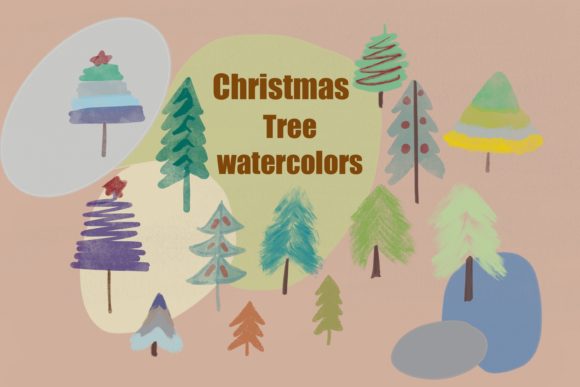 Christmas Tree Watercolors Clipart