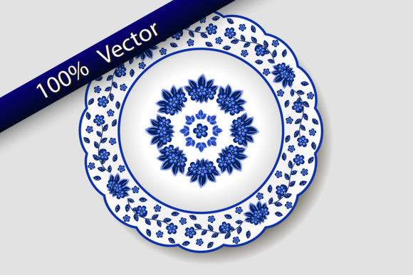Decorative Porcelain Plate with Floral Blue Design