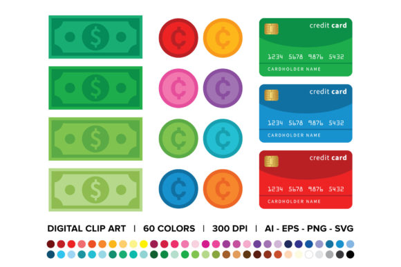 Dollars, Cents, Credit Cards Clip Art