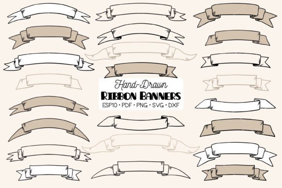 Ribbon Banner, Decorative Vintage Scroll, and Hand Drawn Ribbon Banners: A Retro Sketch Bundle for Creative Projects
