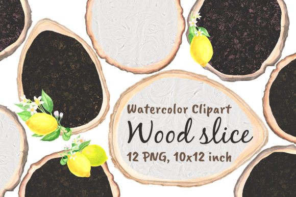 Wood Slice Chalkboard Lemon Watercolor
